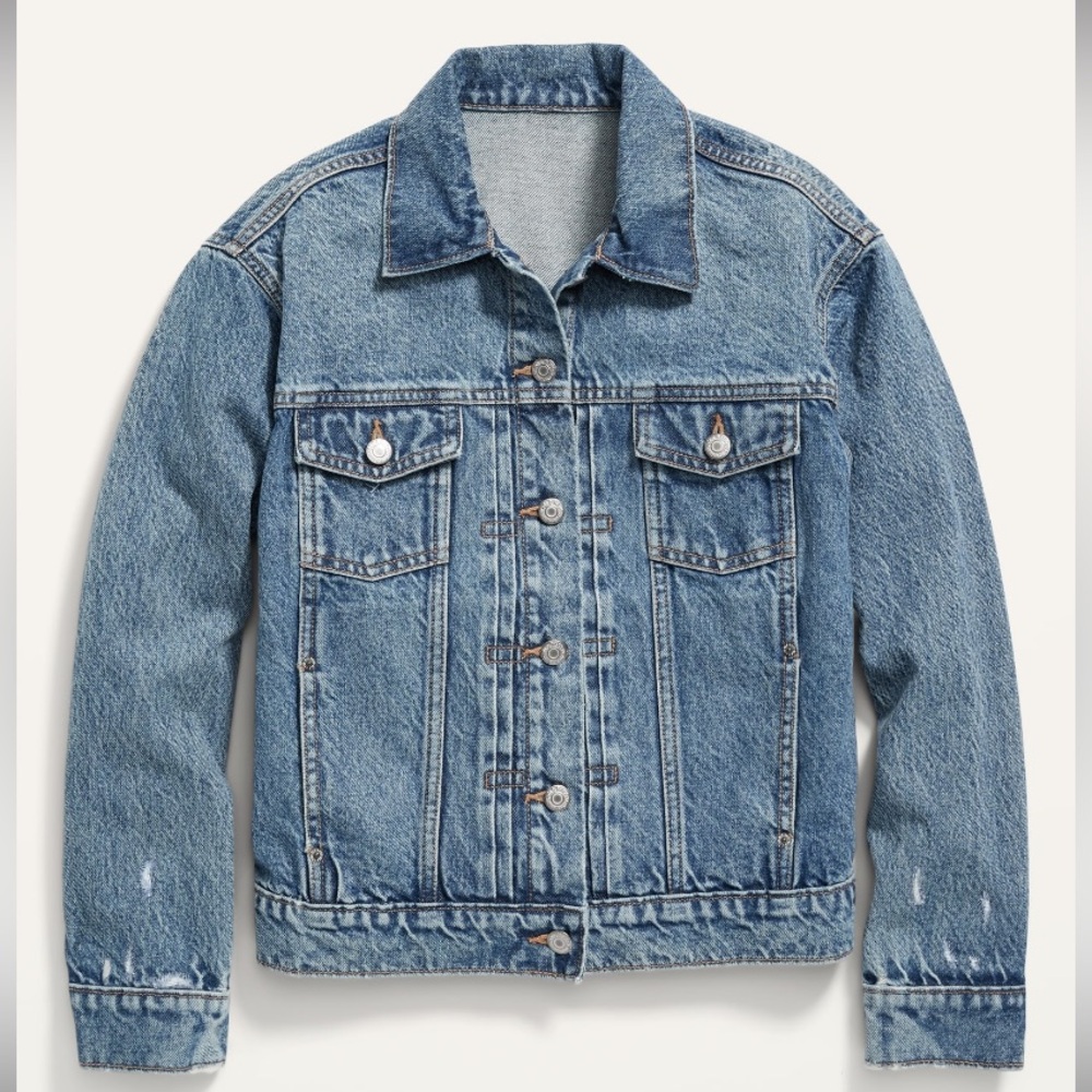 Cropped Medium Wash Denim Jacket